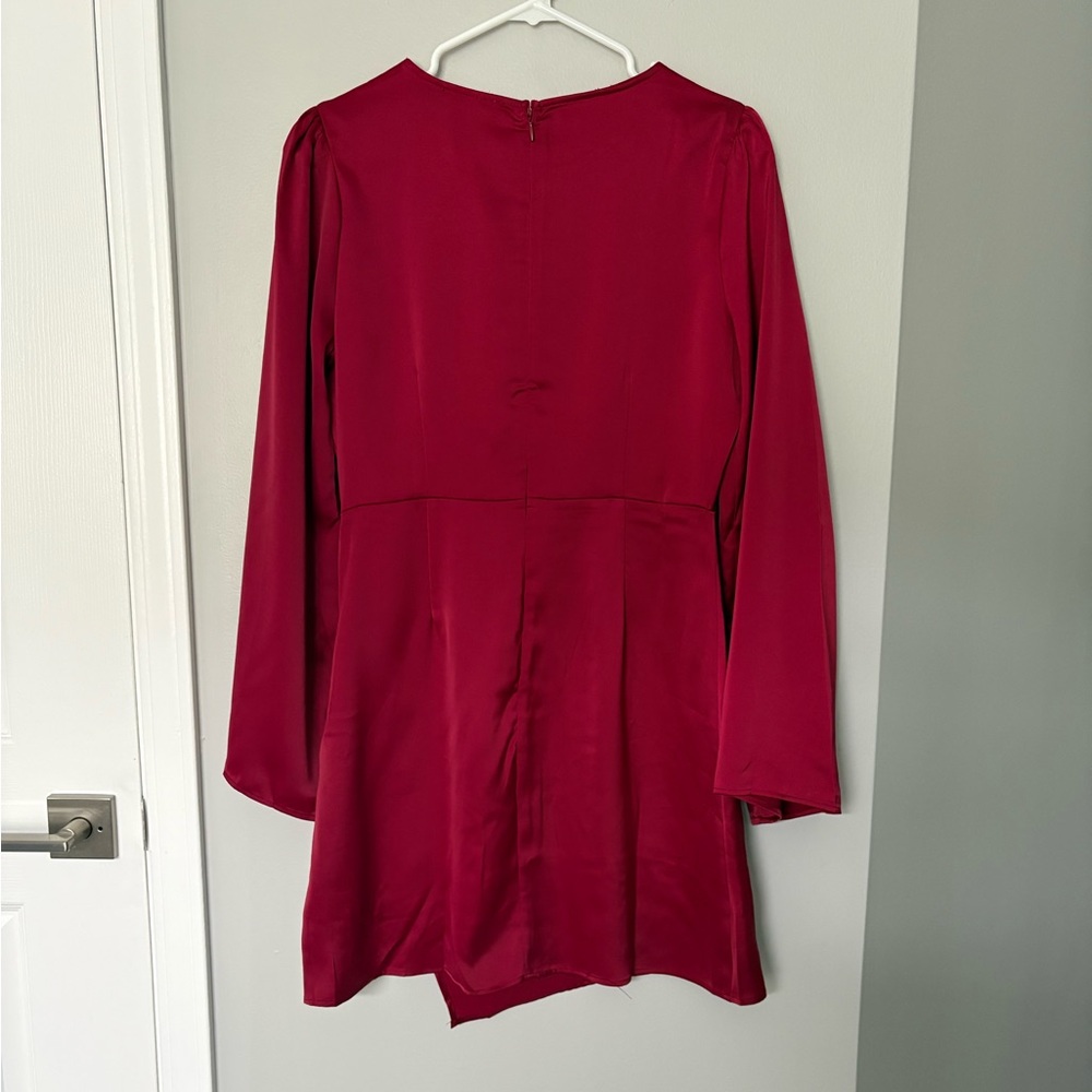 Dry Goods Burgundy Red Long Sleeve Satin Mini Dress - Picture 2 of 6
